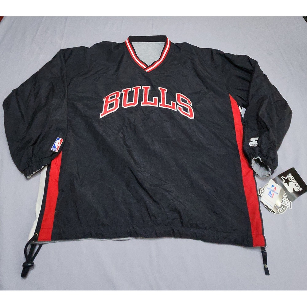 NWT Vintage Starter Chicago Bulls Reversible Windbreaker Jacket Black Grey L